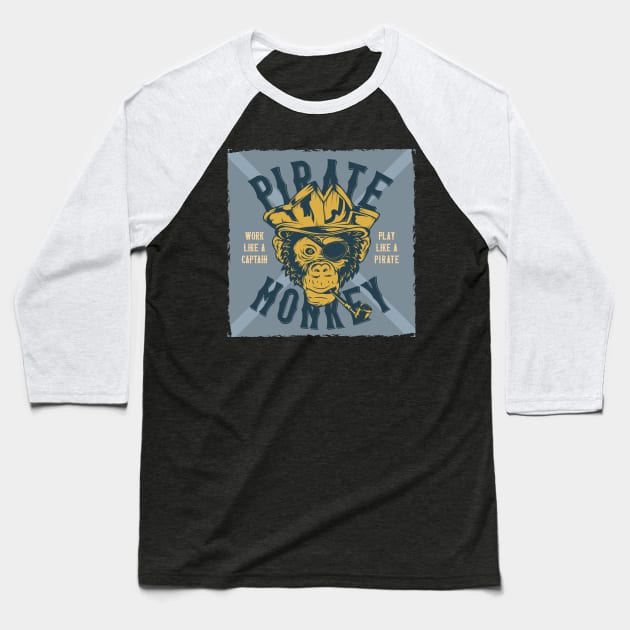 Pirate monkey Baseball T-Shirt by Design by Nara